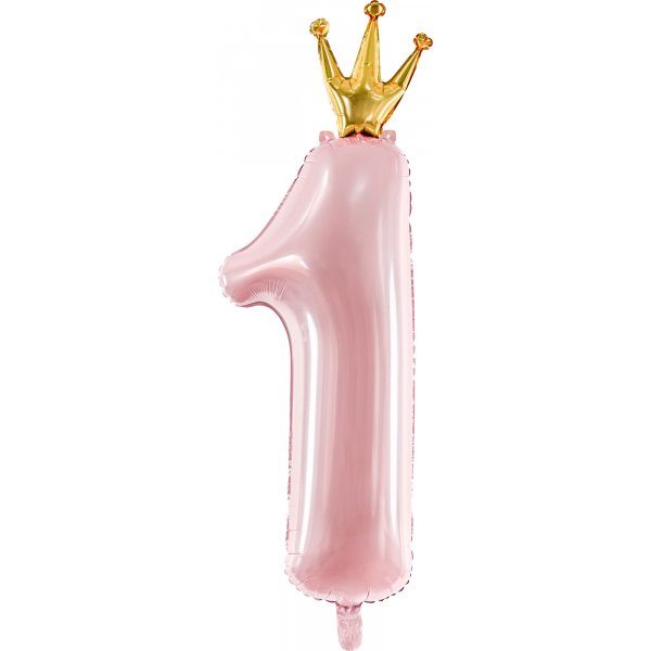 Zahlenballon - 1. mit Krone - Hellrosa