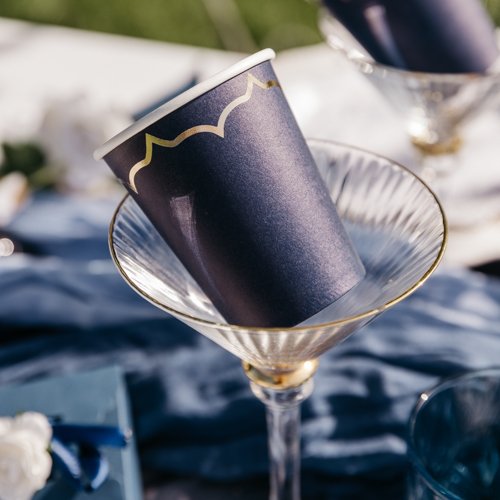 Pappbecher - Marineblau mit Goldrand - 8er-Packung Pappbecher - Marineblau mit Goldrand - 8er-Packung