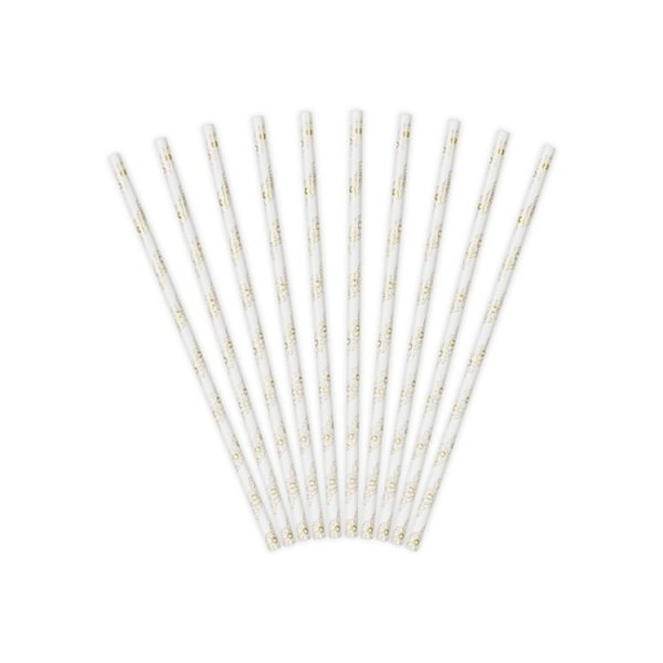 Strohhalme - Blumen, Weiß/Gold - 10er-Packung Strohhalme - Blumen, Weiß/Gold - 10er-Packung