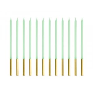 Lange Kuchenkerzen - Salbei/Gold - 14 cm - 12 Stück Lange Kuchenkerzen - Salbei/Gold - 14 cm - 12 Stück