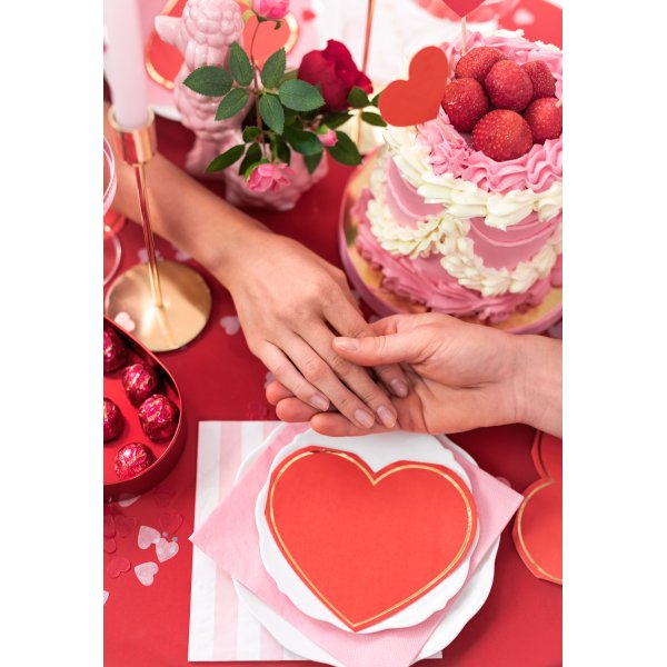 Servietten - Rotes Herz mit Goldrand - 20er-Pack