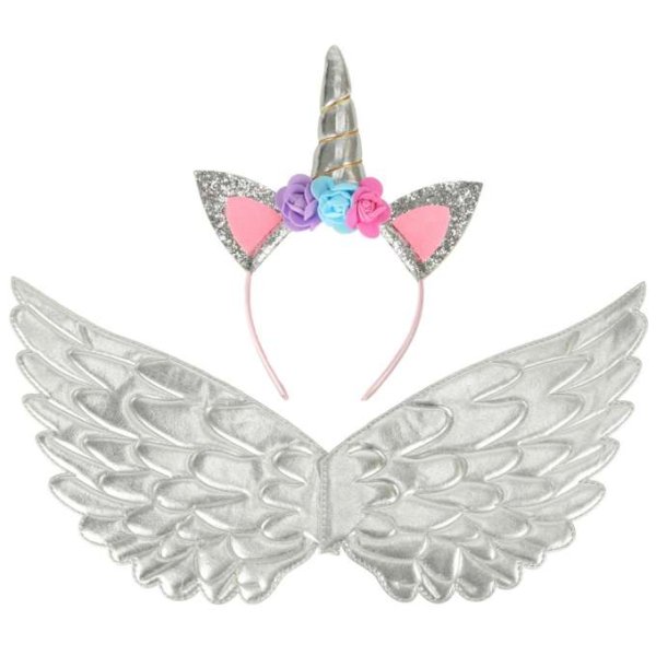 Einhornkostüm für Kinder, Rock, Diadem, Flügel, Silber Einhornkostüm für Kinder, Rock, Diadem, Flügel, Silber