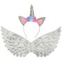 Einhornkostüm für Kinder, Rock, Diadem, Flügel, Silber Einhornkostüm für Kinder, Rock, Diadem, Flügel, Silber