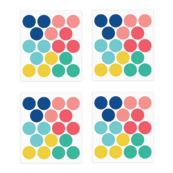 Wandaufkleber - Punkte - Blau/Gelb/Rosa