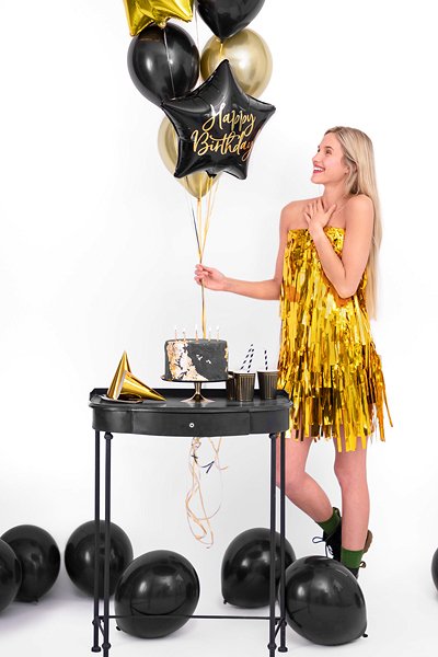 Folienballon - Stern - Happy Birthday - Schwarz/Gold