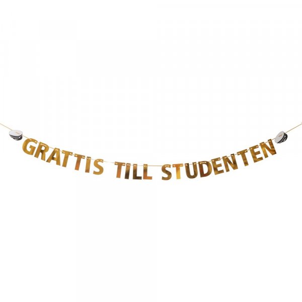 Girlande - Herzlichen Glckwunsch an den Studenten - Gold/Studentenkappen