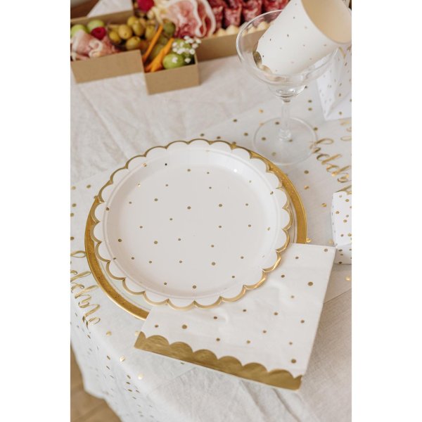 Pappteller - Weiß mit goldenen Punkten - 8er-Packung Pappteller - Weiß mit goldenen Punkten - 8er-Packung