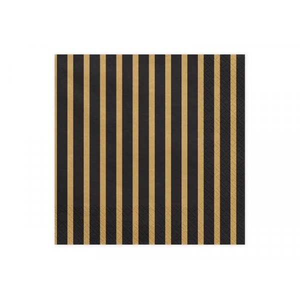 Servietten - Streifen - Schwarz/Gold - 33x33 cm Servietten - Streifen - Schwarz/Gold - 33x33 cm