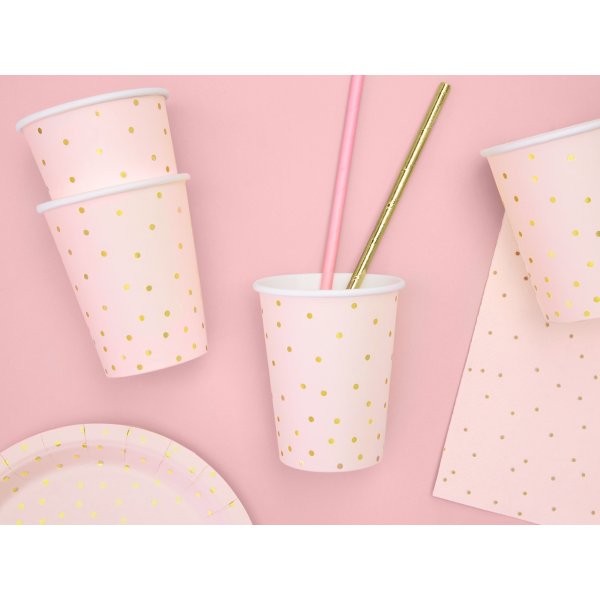 Pappbecher - Hellrosa - Polka Dot Gold - 6er-Pack