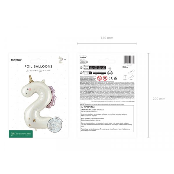 Folienballon Nummer \\\"2\\\" Einhorn - Mix Folienballon Nummer \\\"2\\\" Einhorn - Mix