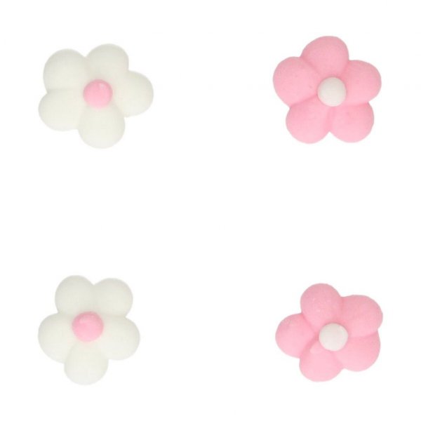 Zuckerdekorationen - Kleine Blumen - Rosa/Weiß