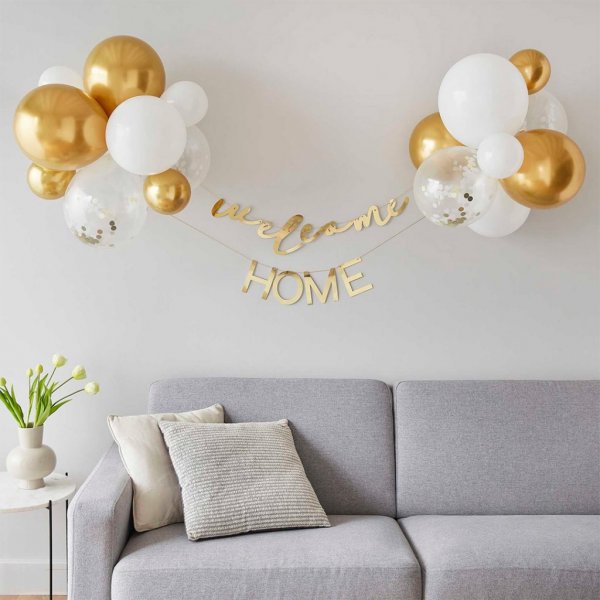 Girlande mit Luftballons - Willkommen zu Hause - Gold