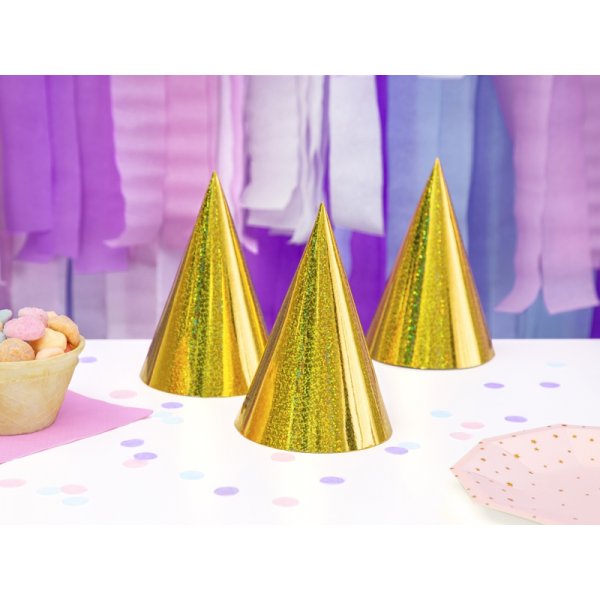 Partyhte - Holografisch - Gold - 6er-Pack