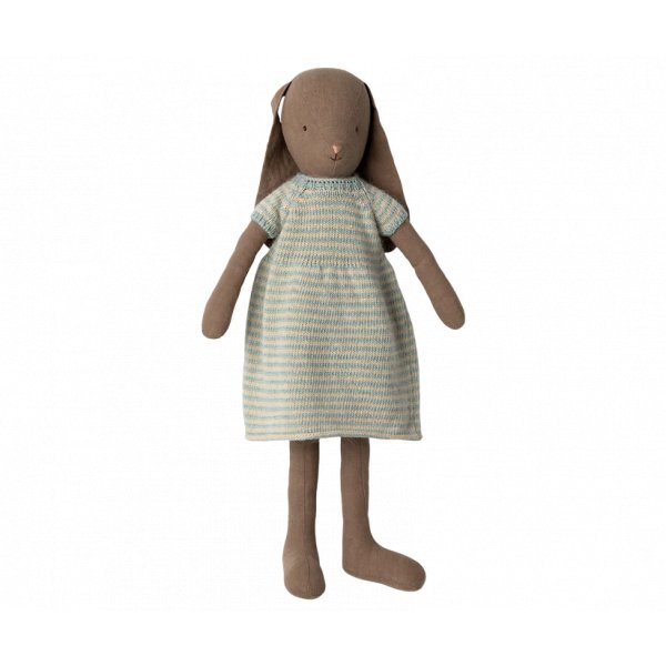Häschen Größe 4 - Braun - Gestricktes Kleid mit Streifen Häschen Größe 4 - Braun - Gestricktes Kleid mit Streifen