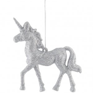 Christbaumkugel - Silberglitter - Einhorn