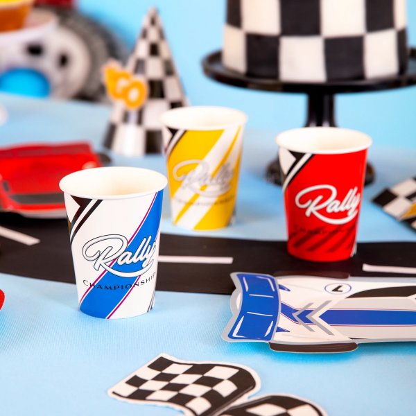 Pappbecher - Rennsport - Rot, Wei�, Gelb - 6er-Packung