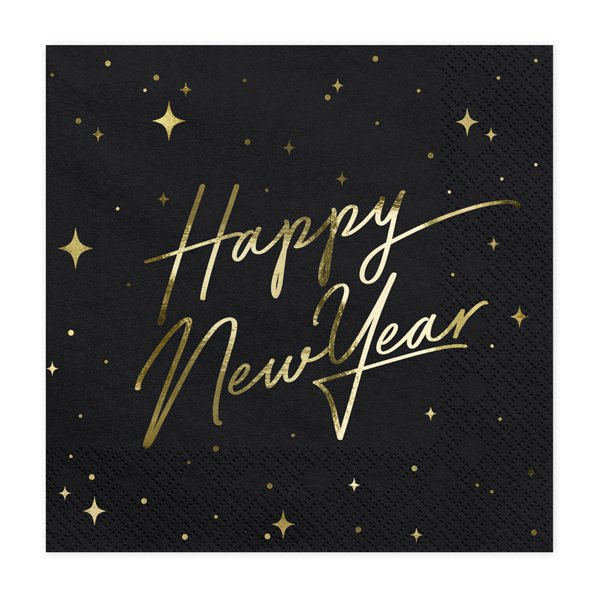 Servietten - Frohes Neues Jahr - Schwarz/Gold - 20er-Pack