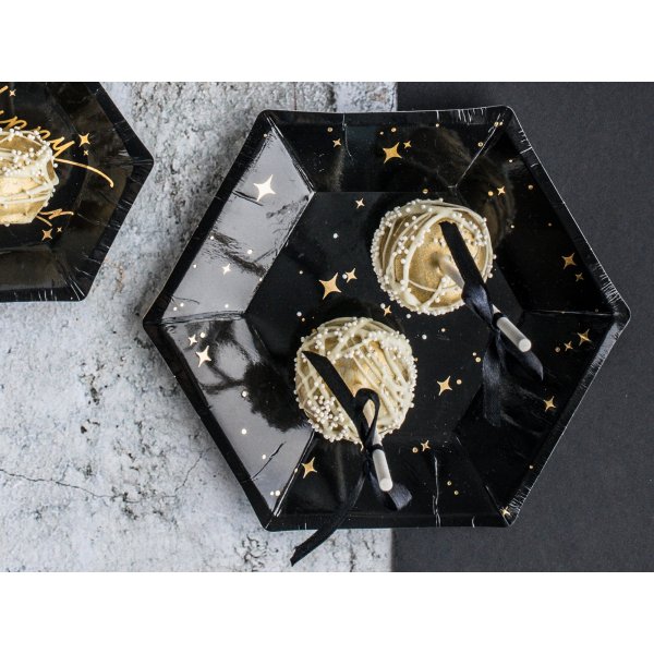 Dessertteller - Sparkle - Schwarz/Gold - 6er-Pack