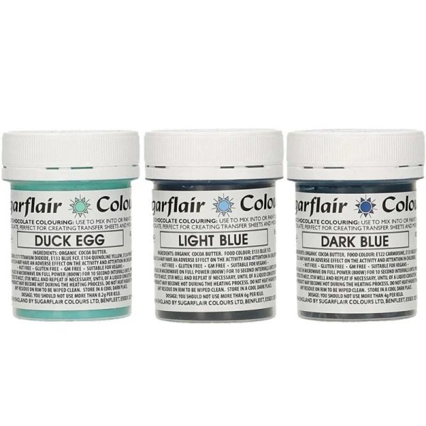 Schokoladenfarben-Set - 3 Blautöne - 3 x 35 g - Sugarflair Schokoladenfarben-Set - 3 Blautöne - 3 x 35 g - Sugarflair