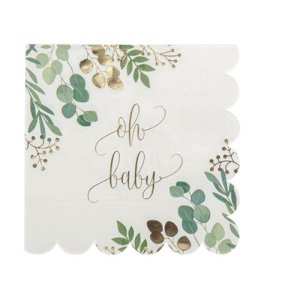 Servietten für die Babyparty - Oh Baby - Blattgrün und Gold - 16er-Packung Servietten für die Babyparty - Oh Baby - Blattgrün und Gold - 16er-Packung