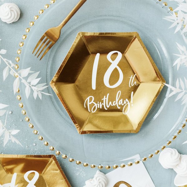 Dessertteller - 18. Geburtstag - Weiß/Gold - 6er-Pack Dessertteller - 18. Geburtstag - Weiß/Gold - 6er-Pack
