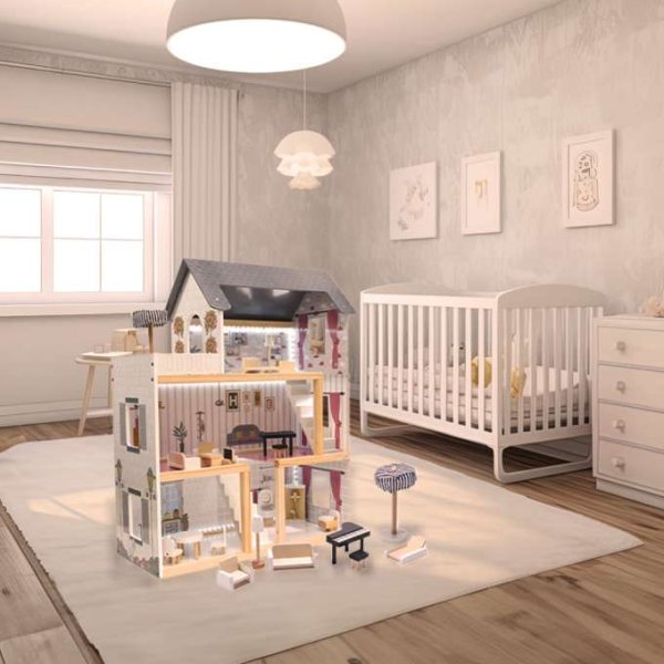 Puppenschrank aus MDF mit LED-Beleuchtung, 78 cm, weiß, inklusive 16 Möbelteilen - Bausatz Puppenschrank aus MDF mit LED-Beleuchtung, 78 cm, weiß, inklusive 16 Möbelteilen - Bausatz