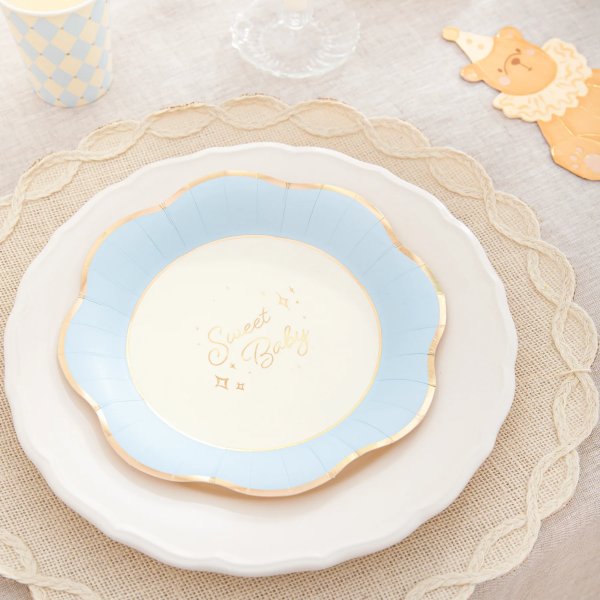 Pappteller - Sweet Baby - Blau/Gold - 6er-Pack Pappteller - Sweet Baby - Blau/Gold - 6er-Pack