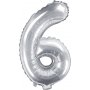 Zahlenballon - Silber - 35 cm - Zahl: 6