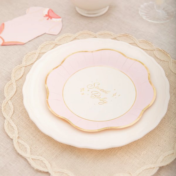 Pappteller - Sweet Baby - Rosa/Gold - 6er-Pack