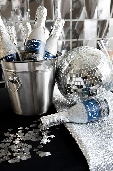 Konfettikanone - Sektflasche 20,5 cm - Silber
