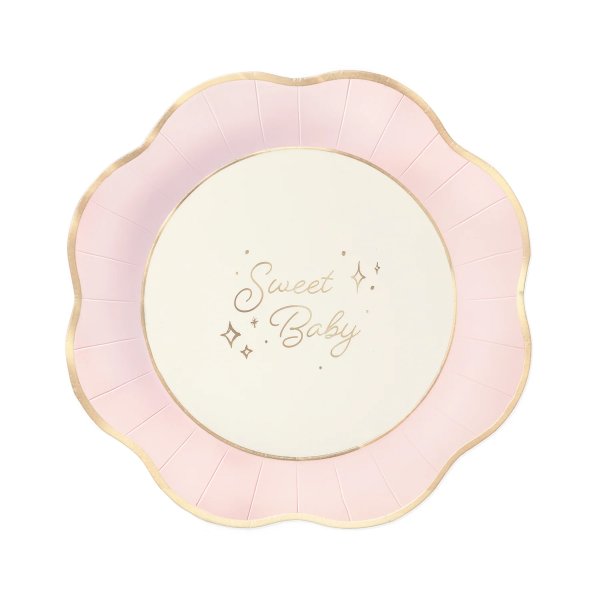 Pappteller - Sweet Baby - Rosa/Gold - 6er-Pack