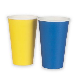 Große Pappbecher - Blau/Gelb - 24er-Packung Große Pappbecher - Blau/Gelb - 24er-Packung