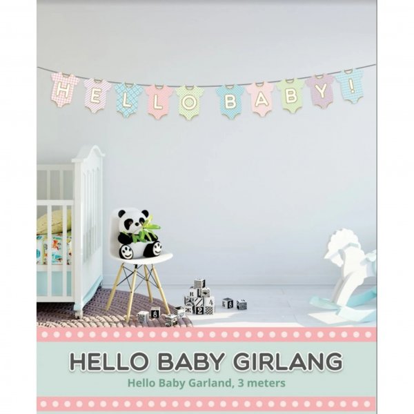 Girlande - Hallo Baby - Pastell - Babybodys - 3 Meter Girlande - Hallo Baby - Pastell - Babybodys - 3 Meter