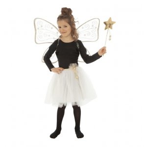 Zauberhaftes Feenkost�m - Fl�gel, Rock, Zauberstab - 3-7 Jahre - Wei�/Gold