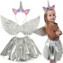 Einhornkostüm für Kinder, Rock, Diadem, Flügel, Silber Einhornkostüm für Kinder, Rock, Diadem, Flügel, Silber