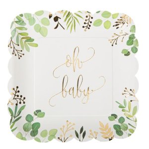 Pappteller - Babyparty - Oh Baby - Blattgrün und Gold - 8er-Pack Pappteller - Babyparty - Oh Baby - Blattgrün und Gold - 8er-Pack