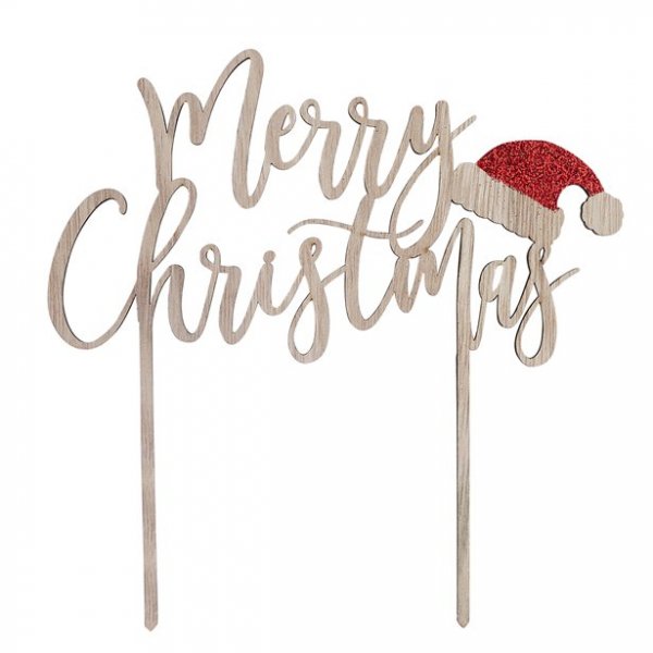 Tortenaufsatz - Frohe Weihnachten - Holz/Weihnachtsmannsmütze Tortenaufsatz - Frohe Weihnachten - Holz/Weihnachtsmannsmütze