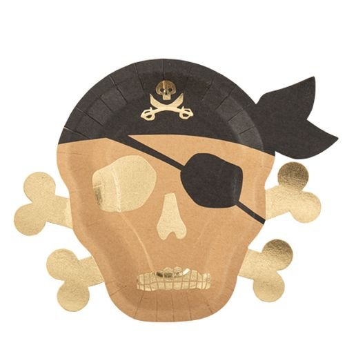 Piraten-Pappteller - Schwarz und Gold - 27 x 22 cm, 8er-Packung Piraten-Pappteller - Schwarz und Gold - 27 x 22 cm, 8er-Packung