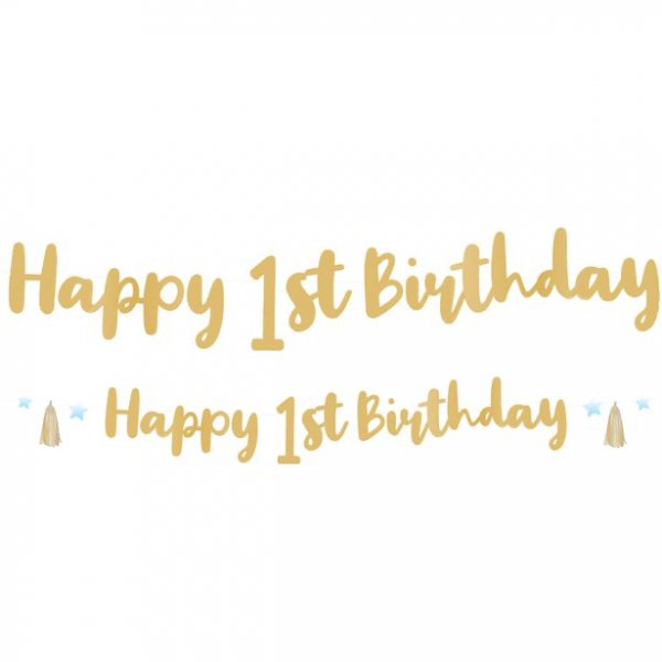 Girlande - Alles Gute zum 1. Geburtstag - Gold/Blaue Sterne Girlande - Alles Gute zum 1. Geburtstag - Gold/Blaue Sterne
