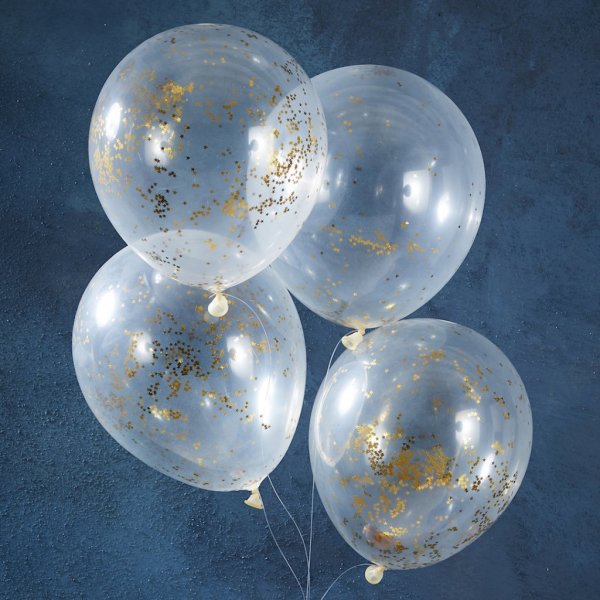 Konfetti-Luftballons - Glitzer - Gold - 5er-Pack