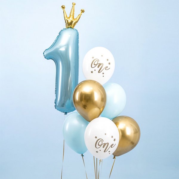 Ballonstrauß - ONE - Hellblau/Gold - 6er-Pack Ballonstrauß - ONE - Hellblau/Gold - 6er-Pack