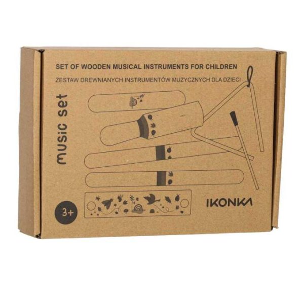 Musikinstrumentenset aus Holz für Kinder mit Triangel, Rhythmusstäben, Mundharmonika und Guiro Musikinstrumentenset aus Holz für Kinder mit Triangel, Rhythmusstäben, Mundharmonika und Guiro
