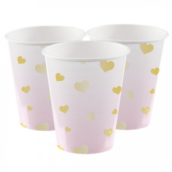 Pappbecher - 1. Geburtstag - rosa/goldene Herzen - 8er-Pack