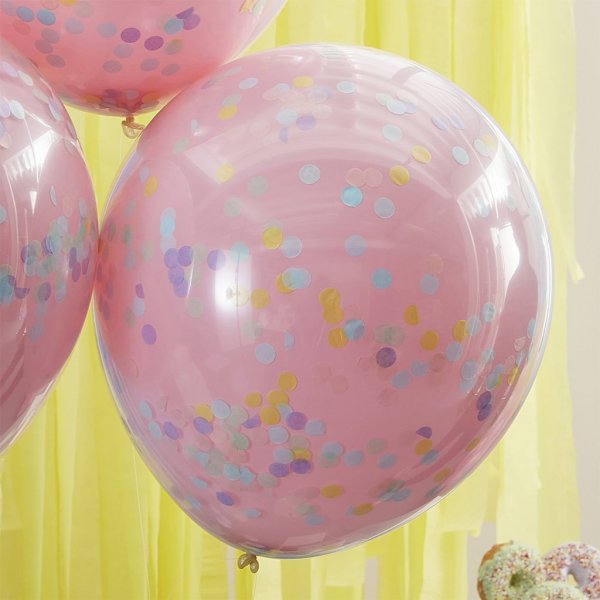 Gro�e Konfetti-Luftballons - Doppellagig - Rosa/Pastell - 3er-Pack