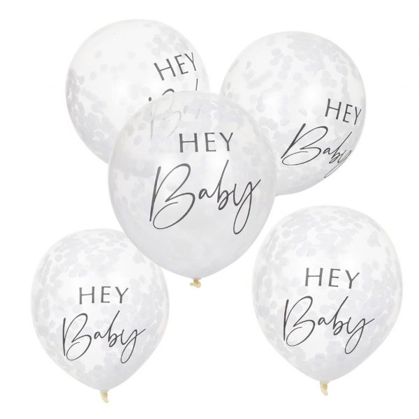 Konfetti-Luftballons - Hey Baby - Botanical Baby - 5er-Pack