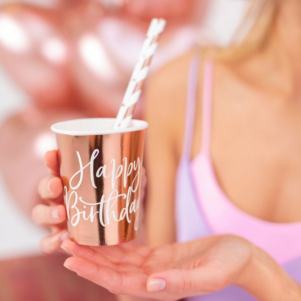 Pappbecher - Happy Birthday - Roségold - 6er-Pack Pappbecher - Happy Birthday - Roségold - 6er-Pack