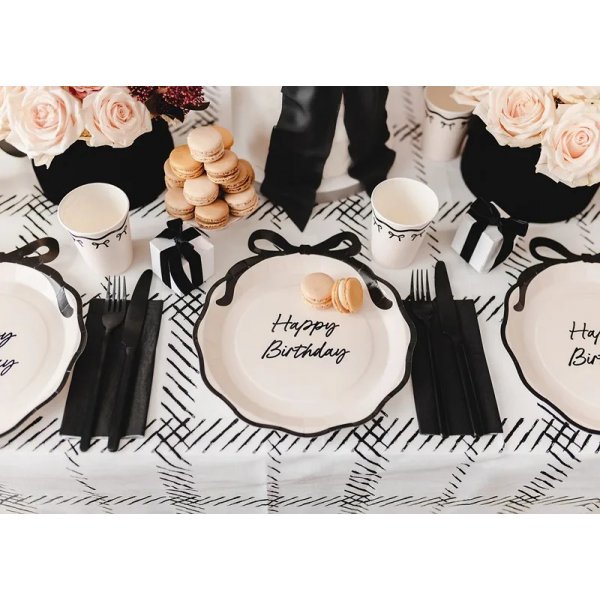 Pappteller - \\\"Happy Birthday\\\" - Schwarz/Weiß - 6er-Packung Pappteller - \\\"Happy Birthday\\\" - Schwarz/Weiß - 6er-Packung