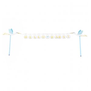Tortenaufsatz - Storch - Hallo Baby - Blau/Weiß/Gold Tortenaufsatz - Storch - Hallo Baby - Blau/Weiß/Gold