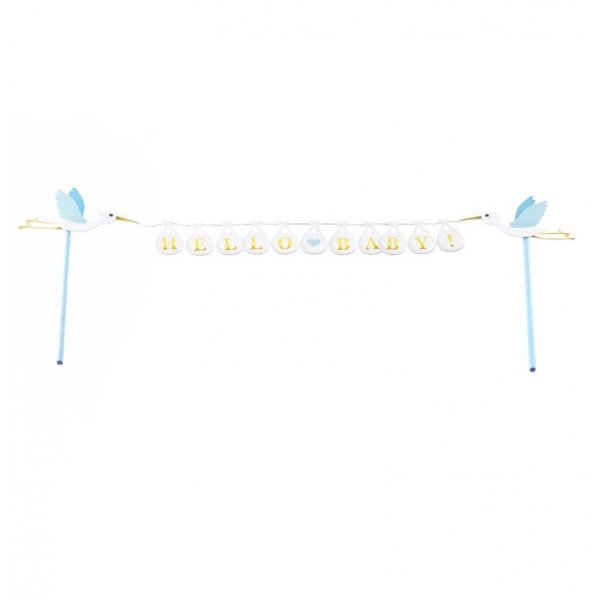 Tortenaufsatz - Storch - Hallo Baby - Blau/Wei�/Gold