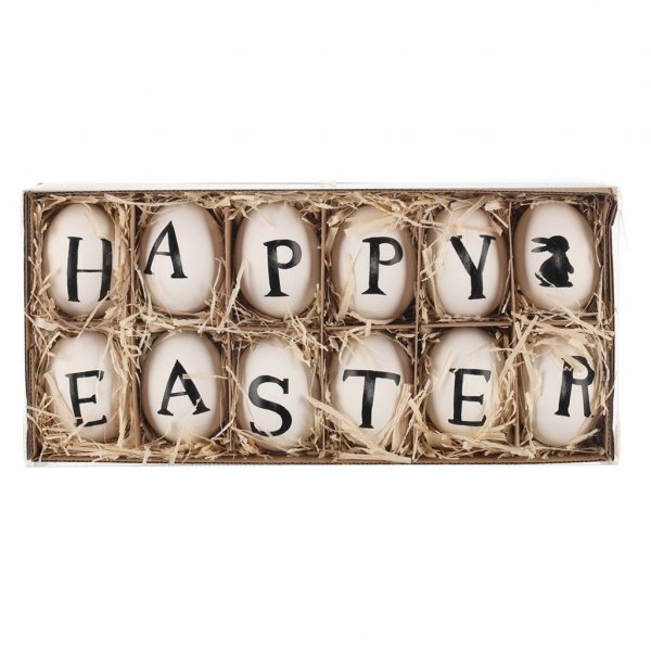Deko-Eier - Frohe Ostern - Schwarz/Wei� - 12er-Pack